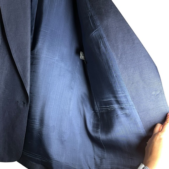 Vintage 80s Giorgio Sant'Angelo Navy Linen‎ Rayon Blazer Sz 10 Made in Romania - Picture 8 of 16
